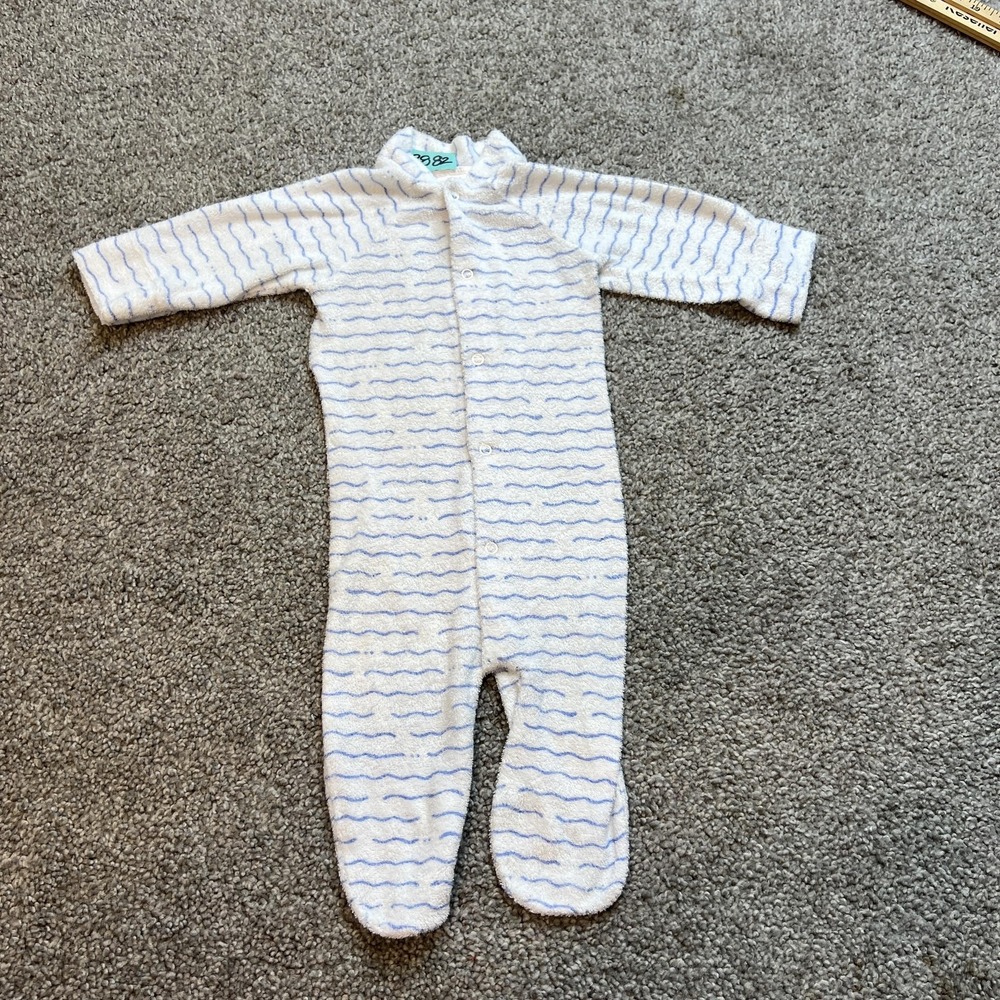 vtgs Small Steps Baby Sleeper 0-3 Months‎ Footed Blue White Terry Cloth Pajamas